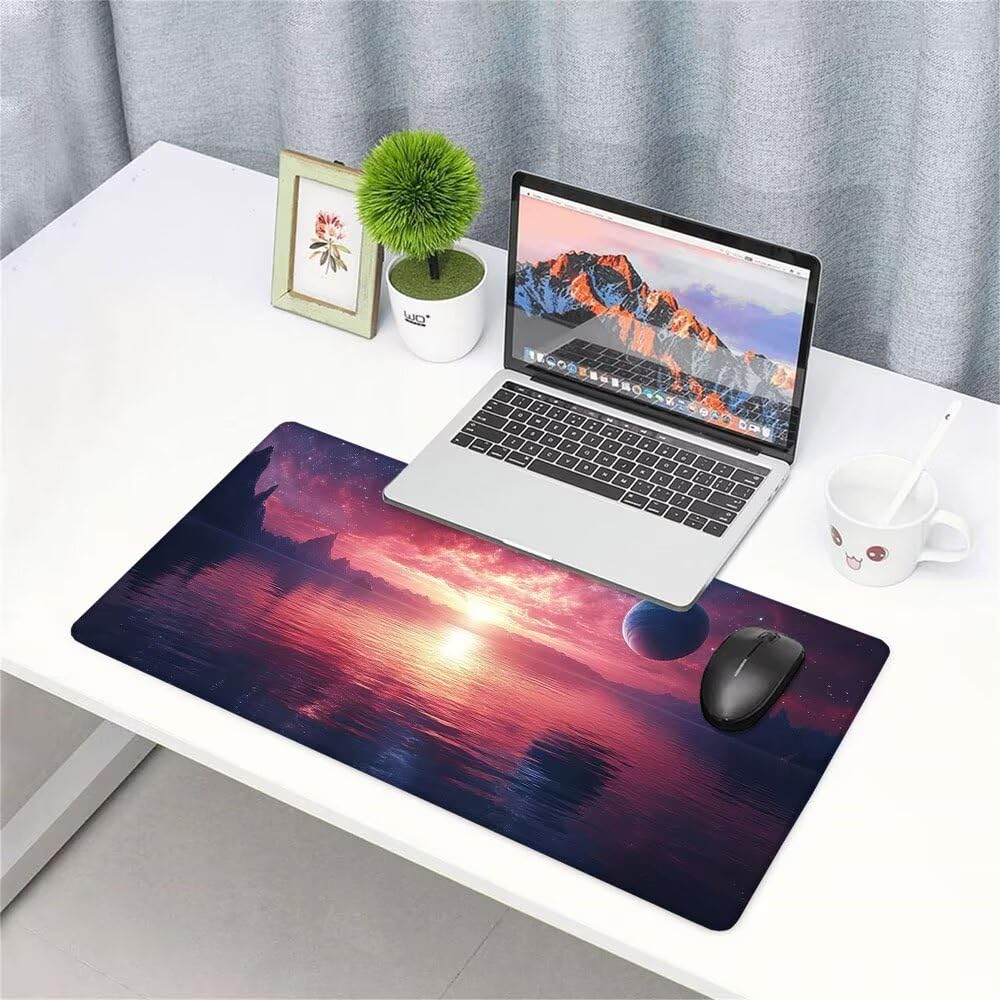 Czarna podkładka pod mysz xxl akcesoria do gier podkładka na biurko duża podkładka pod mysz i klawiaturę zachód słońca akcesoria pc 1400 x 600 x 3 mm mata biurkowa biurkowa, wodoodporna i