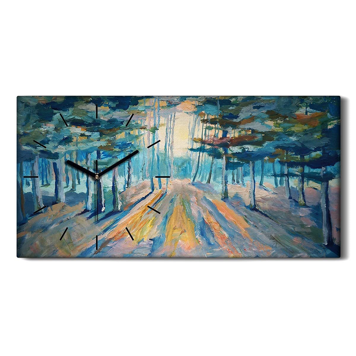 Horloge sur Toile Forêt d'Hiver 60x30cm Image Murale Silencieuse pour Salon
