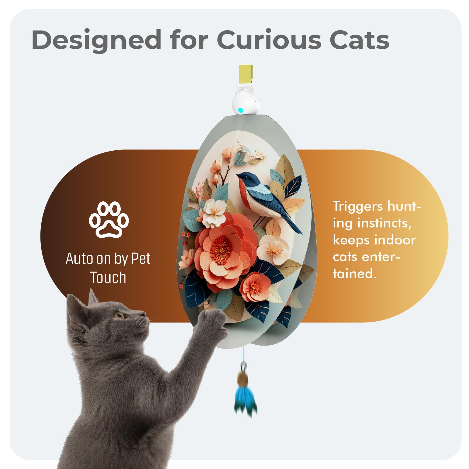 Juguetes interactivos para gatos de interior, juguete de plumas colgante automático oculto para gatos, juguetes de enriquecimiento recargables activados por movimiento para gatos adultos aburridos