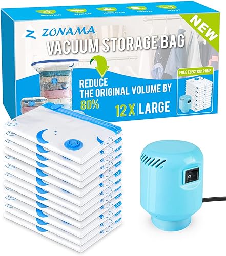 Bolsas de almacenamiento al vacío con bomba de aire eléctrica, paquete de 12 unidades de tamaño grande (32 x 22 pulgadas) bolsas para ahorrar