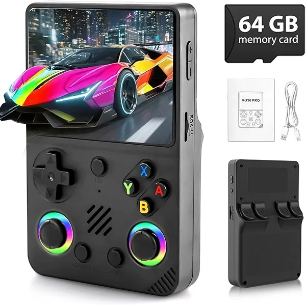 Colourbing RG36PRO Retro Handheld Game Console - Open Source System,3.5"IPS Screen,30,000+ Classic Games,64G TF card, 3000mAh Battery,Portable Gaming Player for Travel,Gift for Teen or Partner -Black