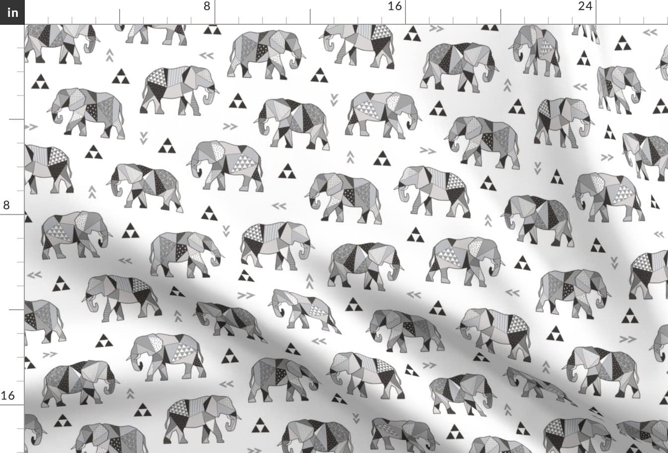 Spoonflower Fabric - Elephants Geometric Triangles Gray Elephant Zoo Jungle Black White Printed on Upholstery Velvet Fabric Fat Quarter - Upholstery Home Decor Bottomweight Apparel
