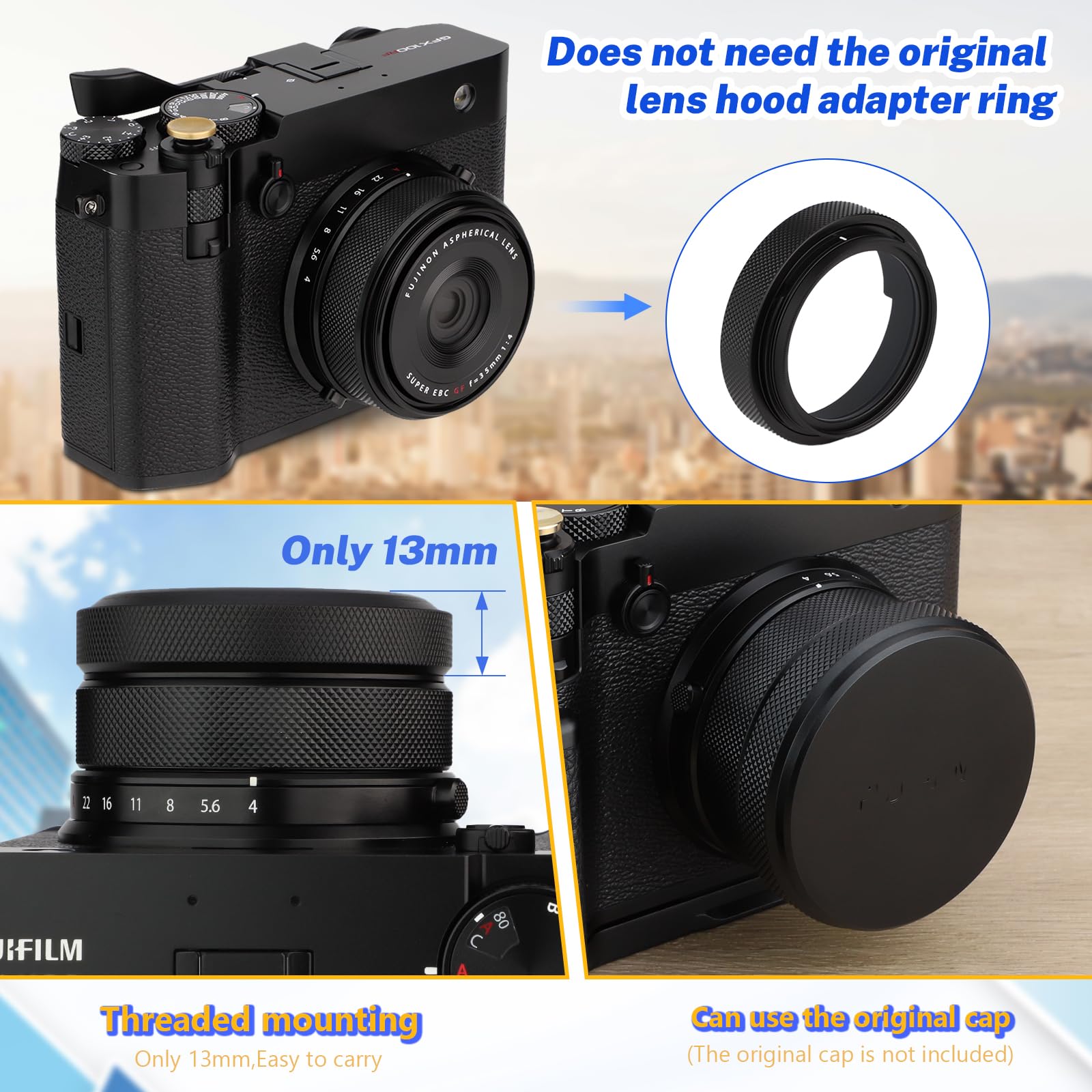 Haoge MC - Filtro di protezione UV per fotocamera for Fujifilm GFX100RF, compatibile con copriobiettivo originale, LUV-GFXUV-B, non è necessario alcun adattatore per paraluce, nero