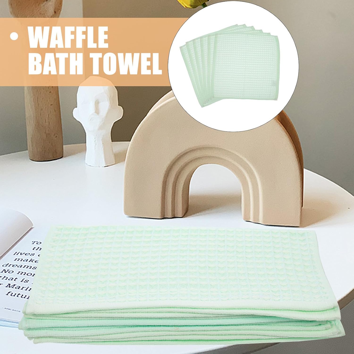 6pcs Blue Cotton Waffle Weave Bath Washcloths Set with Good Water Absorption and Supple Texture, Highly Absorbent Towels for Bathroom and Housewarming Gifts