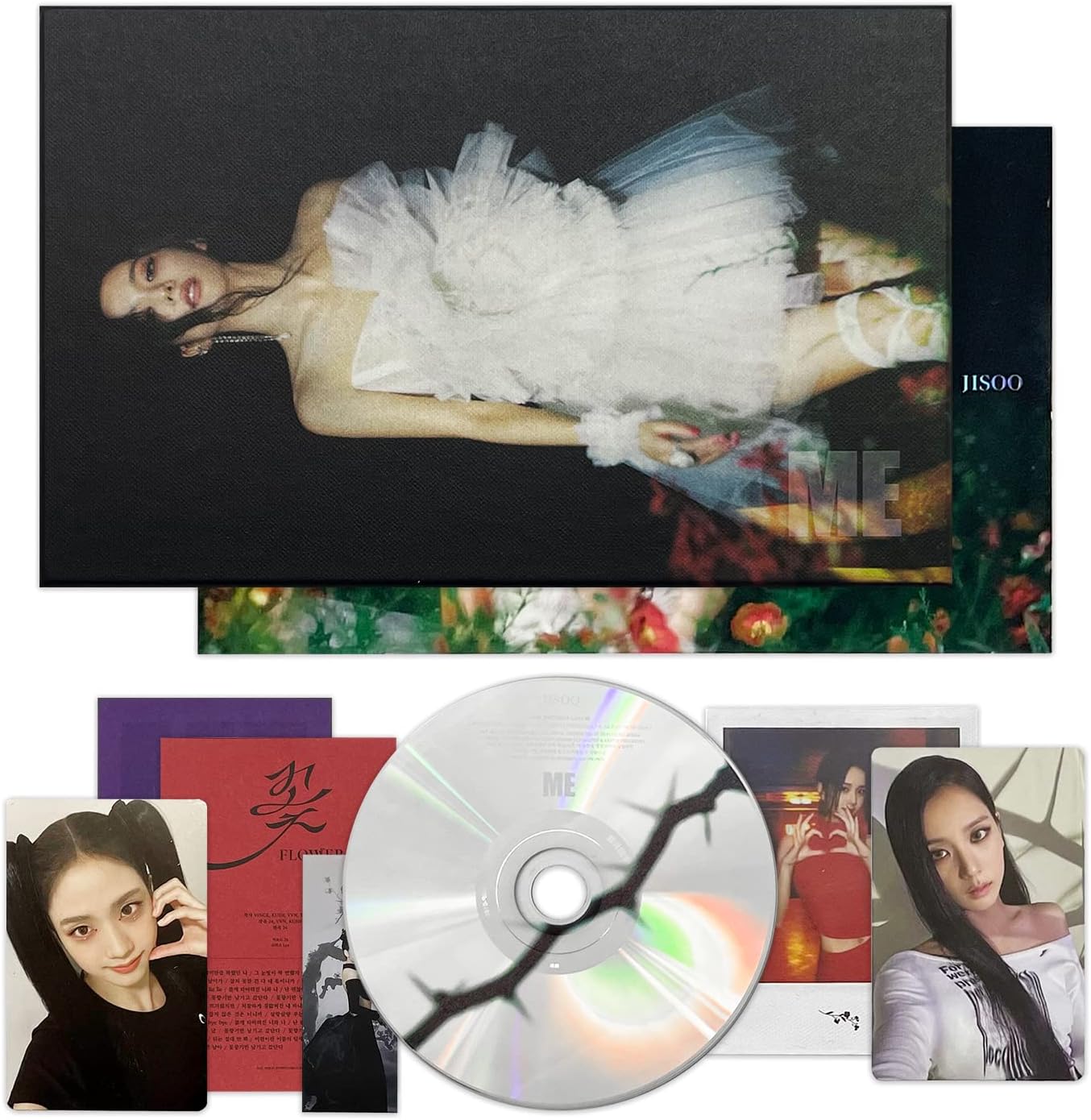 JISOO OF BLACKPINK - First Single Album [ME] (Black Ver.) Photobook + CD + Selfie Photocard + Polaroid + Lyrics Paper + Bookmark + Selfie Photocard + Double-Sided Poster + 2 Extra Photocards