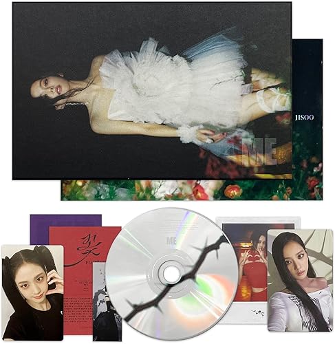 JISOO OF BLACKPINK - Primer álbum individual ME (Negro Ver.) - Libro de fotos + CD + tarjeta fotográfica para selfie + Polaroid + papel de letras +