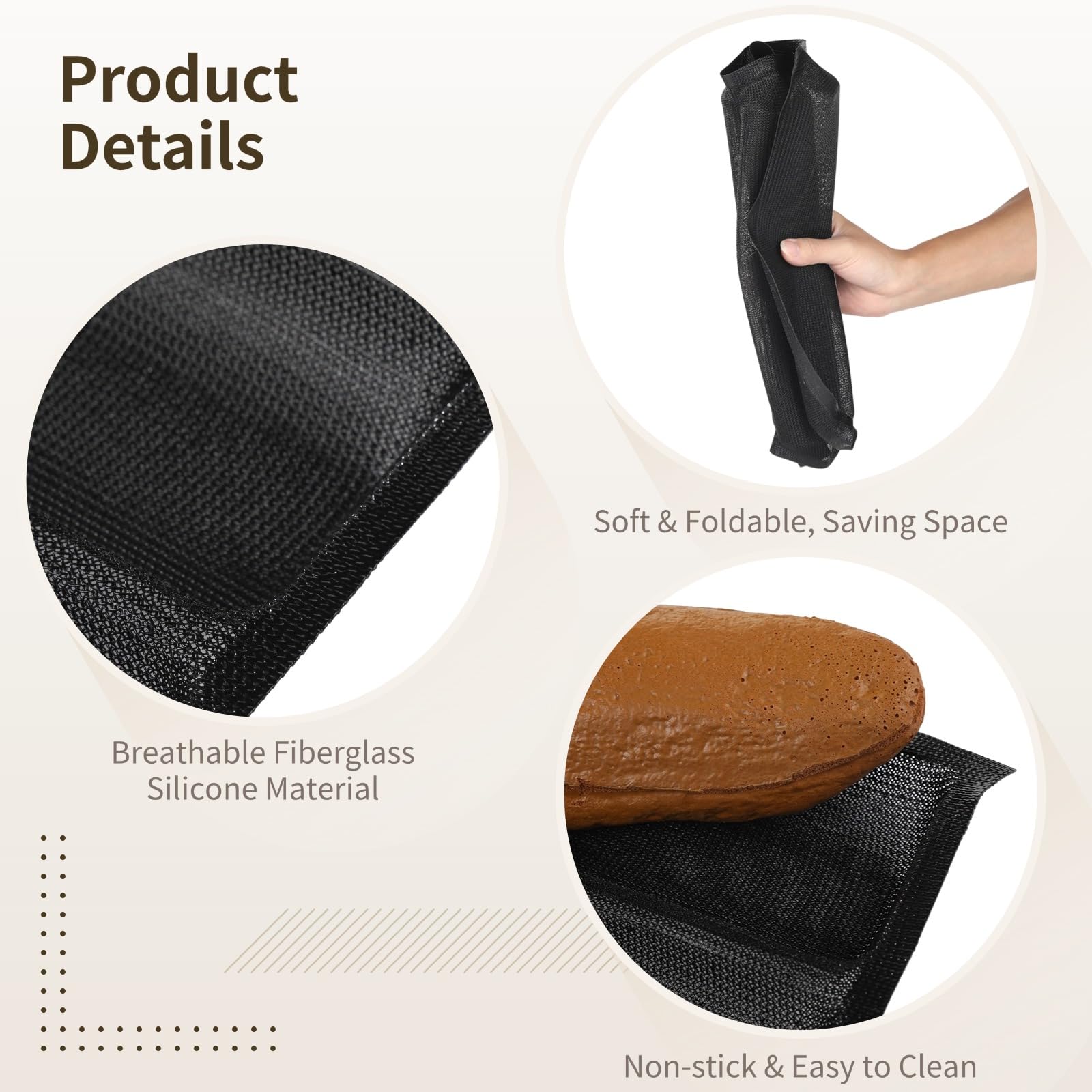 Generisch 2 Stk. 5-Fach Baguette-Backform, Fiberglas-Silikon-Backformen mit Silikonspatel, Pinsel und Hitzeschutz-Clip, belüftete Form für französisches Brot und Hotdog-Brötchen