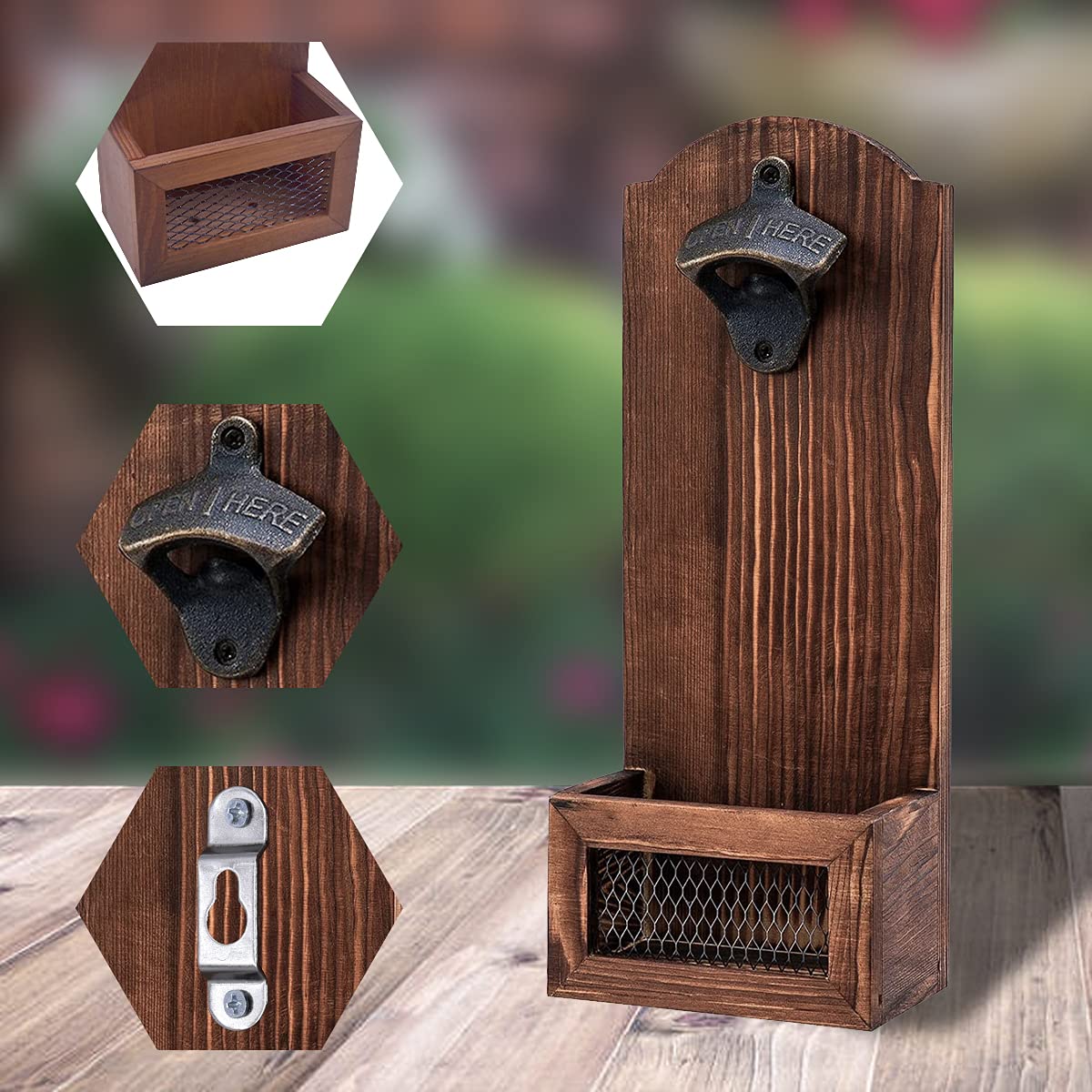 Apribottiglie Da Parete Vintage In Legno - Con Cestino Per Tappi, Per Bar, Cucina, Regalo Uomo