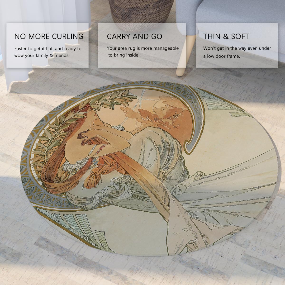 Vintage Lady Pattern Rundteppich 80cm Waschbare Teppiche | Nordischer Stil Eleganter Teppich, rutschfeste weiche fleckenresistente Teppiche für Schlafzimmer, Wohnzimmer, Foyer