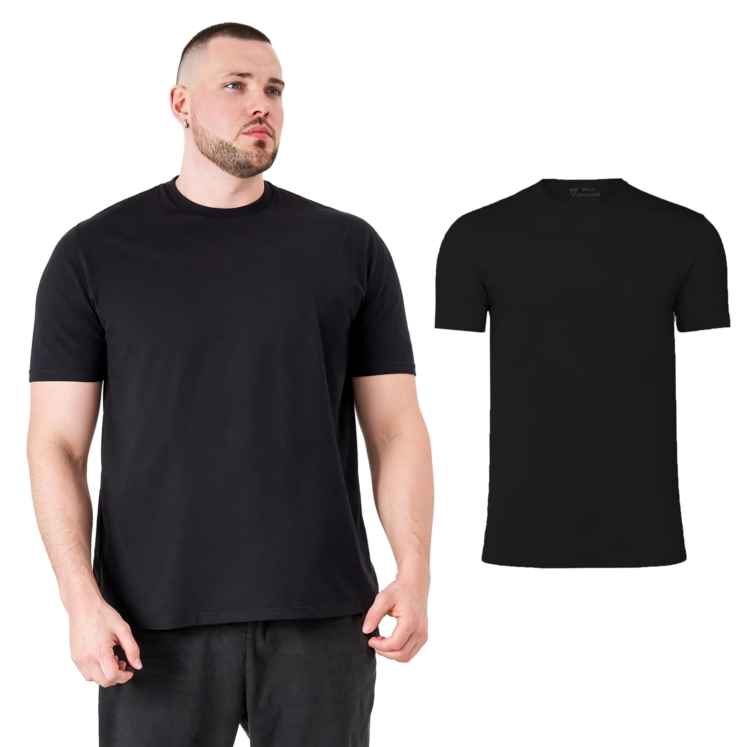 Black Crew Neck T-Shirt for Big & Tall Men – Premium Fit, Size L, Soft Cotton-Poly Blend, Hide Beer Belly & Dad BOD, Comfortable & Breathable
