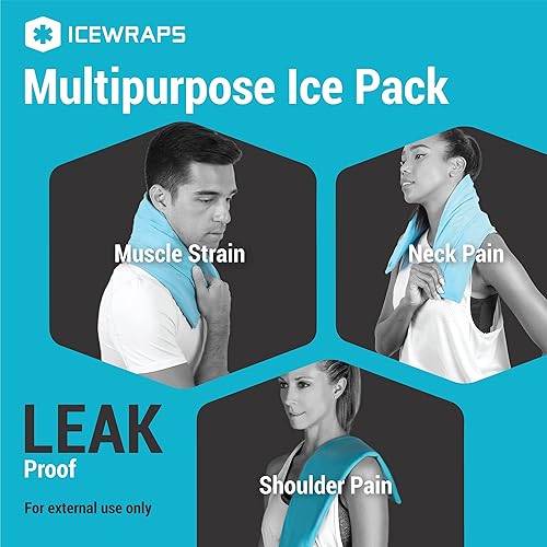 Miniatura 8 de ICEWRAPS Paquete de arcilla para terapia de frío con cubierta (extra grande de 7 x 28 pulgadas) y funda de bolsa de hielo para cuello frío extra