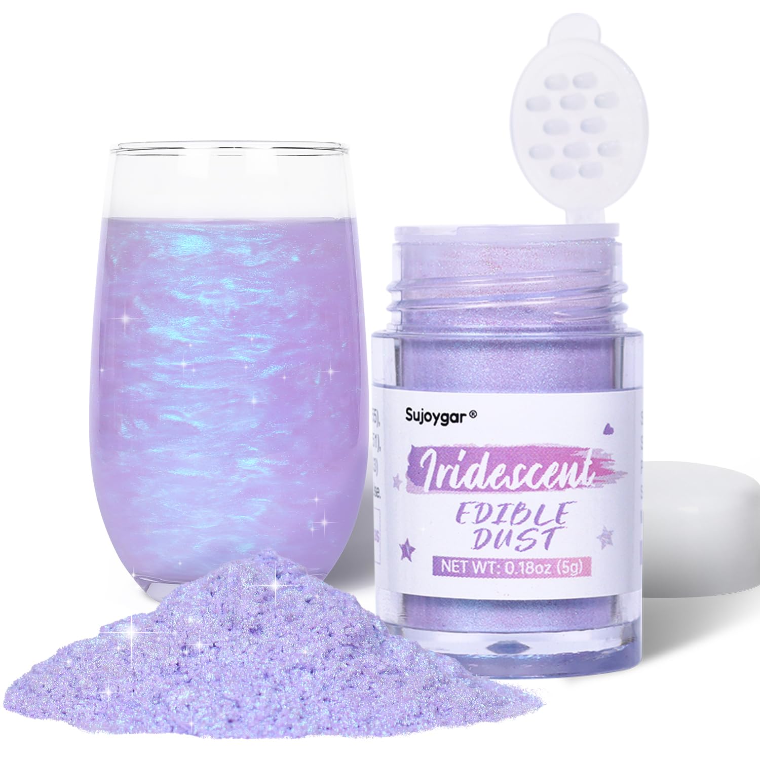 Sujoygar Iridescent Edible Glitter for Cocktails Drinks, Food Grade 5g Shimmer Luster Dust Edible Glitter for Cakes Strawberries Cupcakes Cookies Party Baking Decoration