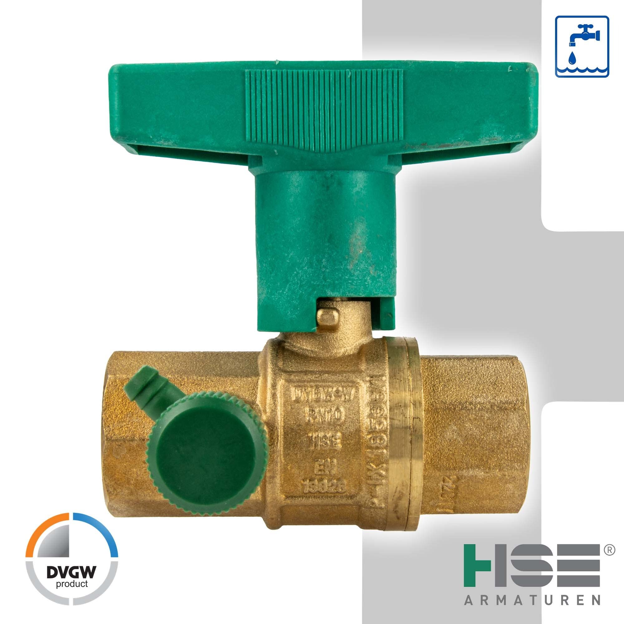 Hermann Schmidt UNIWATER DVGW Kugelhahn 1 Zoll IG (DN 25) mit Entleerung mit ISO-T-Griff, Typ 1469