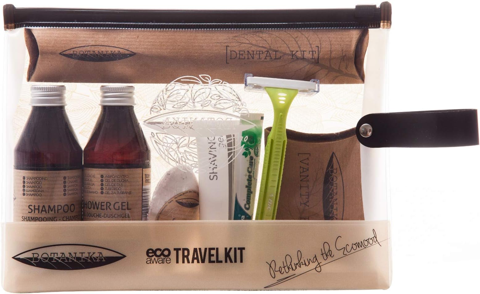 Eco Botanika Toiletry Essential Travel Kit For Man with Shower Gel, Shampoo, Herbal Toothpaste, Vanity kit, Soap and Dental Kit - Perfect Gift Set & Approved Airline