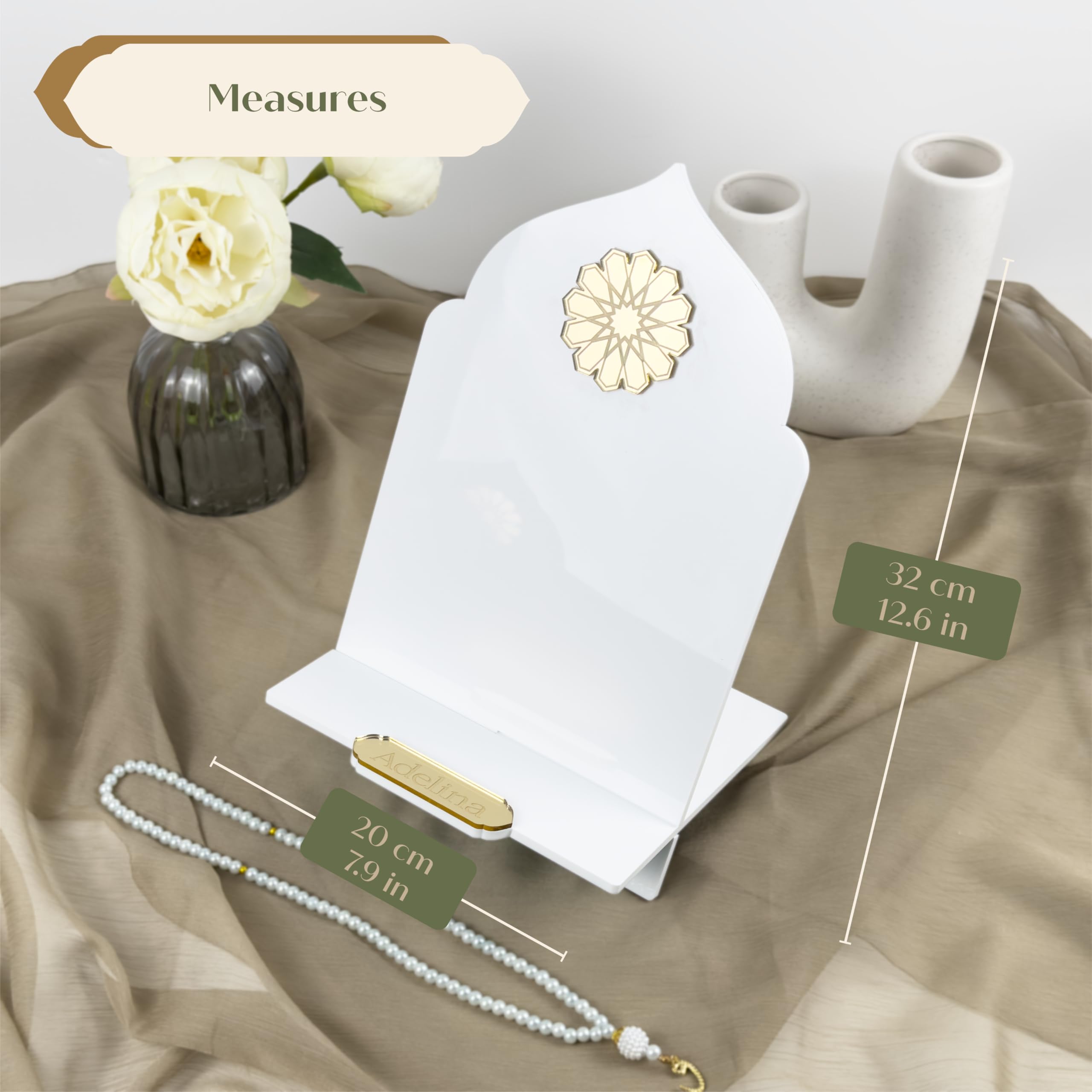 Support pour coran - Table de lecture verticale - Cadeau islamique unique et personnalisé (blanc)