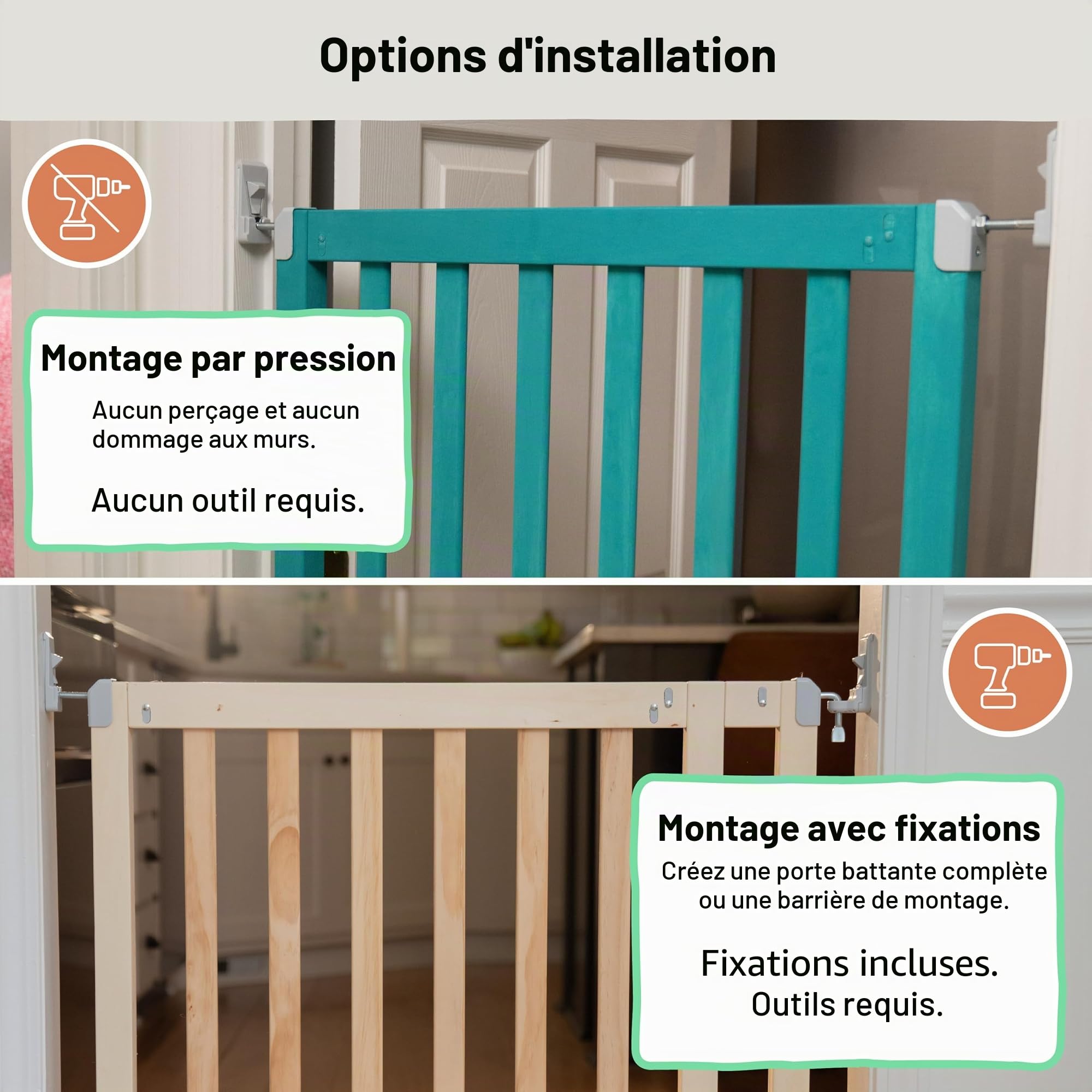 Ingenuity Doorway Série 36S Barrière de Sécurité 76-91 cm, Barrière d'Escalier, Barrière Enfant, Sans Perçage, avec Extensions, pour Bébés et Animaux Domestiques, Bois