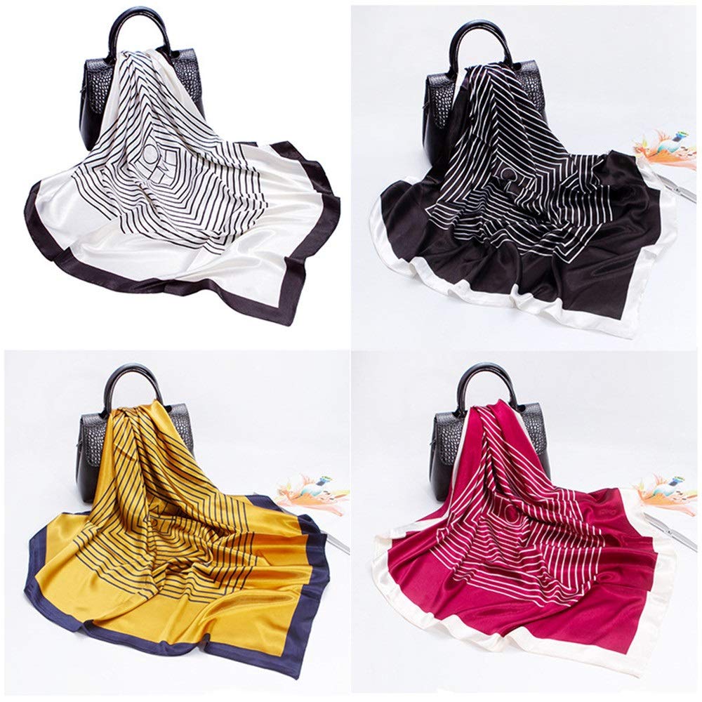 Pañuelos florales para mujer 2PCS Pañuelo para la cabeza con estampado cuadrado de satén de seda para mujer Bufanda elegante y suave para el cuello para damas para mujeres niñas damas (amarillo 90)