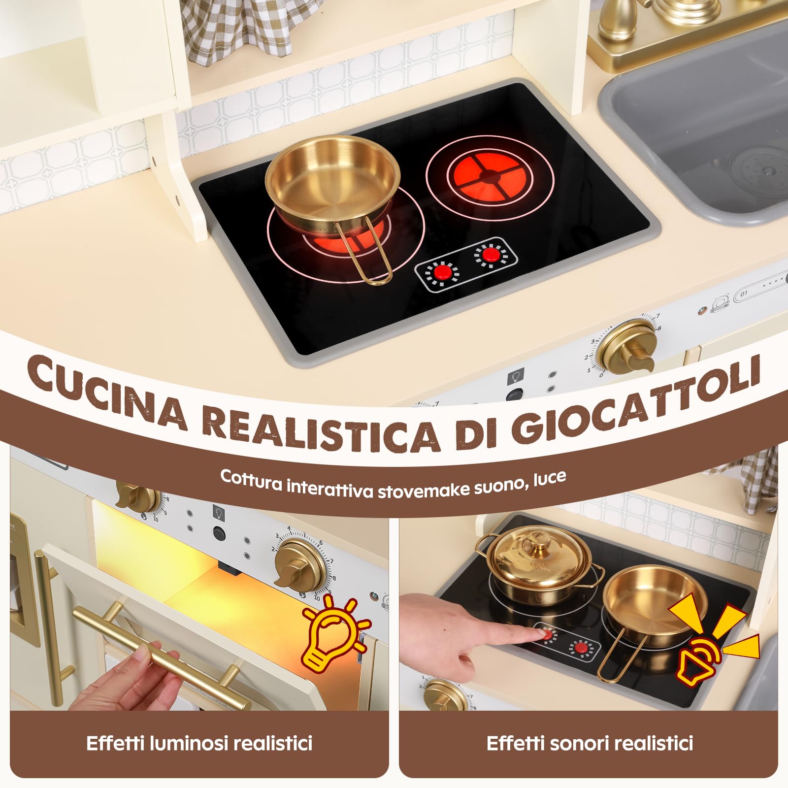 EDUBEBO Set da cucina per bambini, regolabile in altezza, viene fornito con vari accessori da cucina, giochi di ruolo per bambini dai 3 agli 8 anni (bianco)