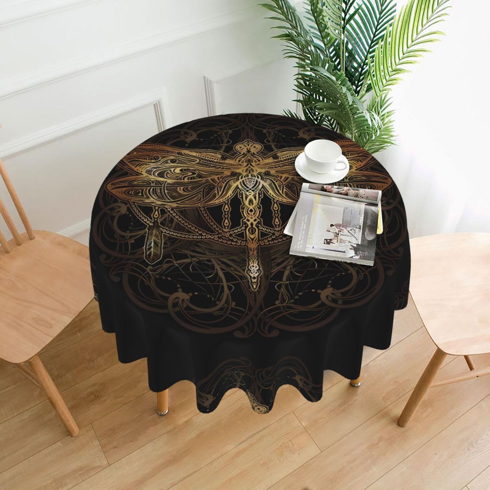 HJFCZH dragonfly Prints Round Decorative Tablecloth 60in - High-Grade Polyester Throw for Dinners, Weddings & Everyday Use