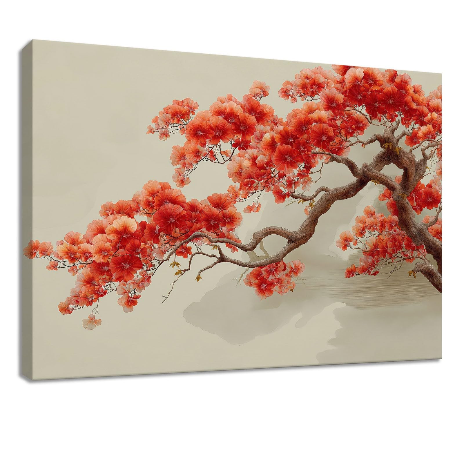 Sztuka ścienna 140 x 70 cm wydruki na płótnie chiński styl - wodoodporny plakat szary kwiatowy kwiat śliwy gałąź, obraz do salonu, sypialni, biura, kuchni wystrój domu