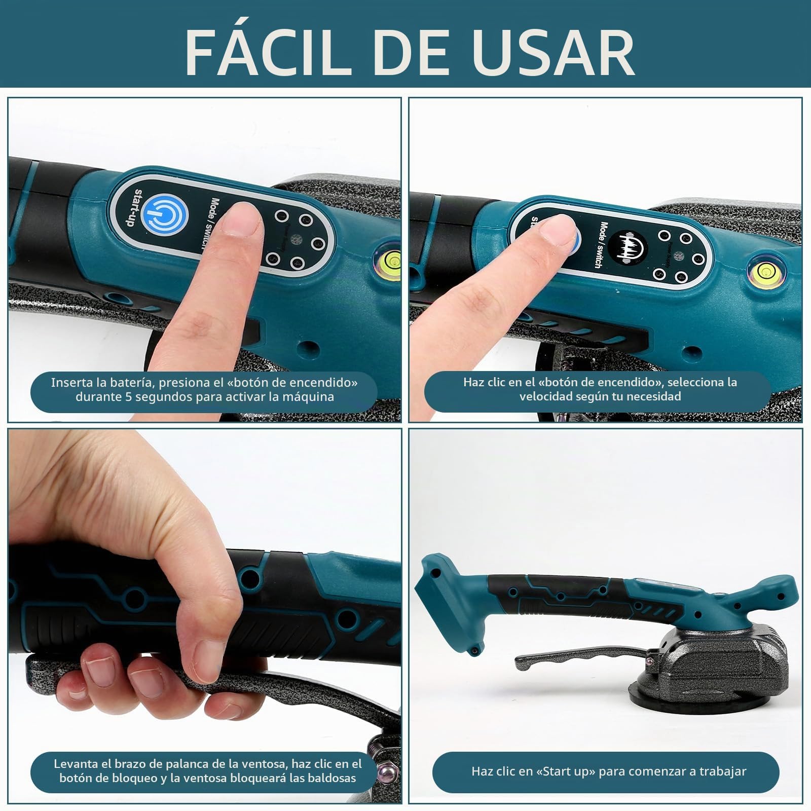 Máquina vibradora de azulejos para Makita 18 V, dispositivo de vibración con ventosa de 4,7 pulgadas, 5 velocidades ajustable, capacidad de 60 kg, adecuada para 39 x 39 pulgadas y menos (Blue-A)
