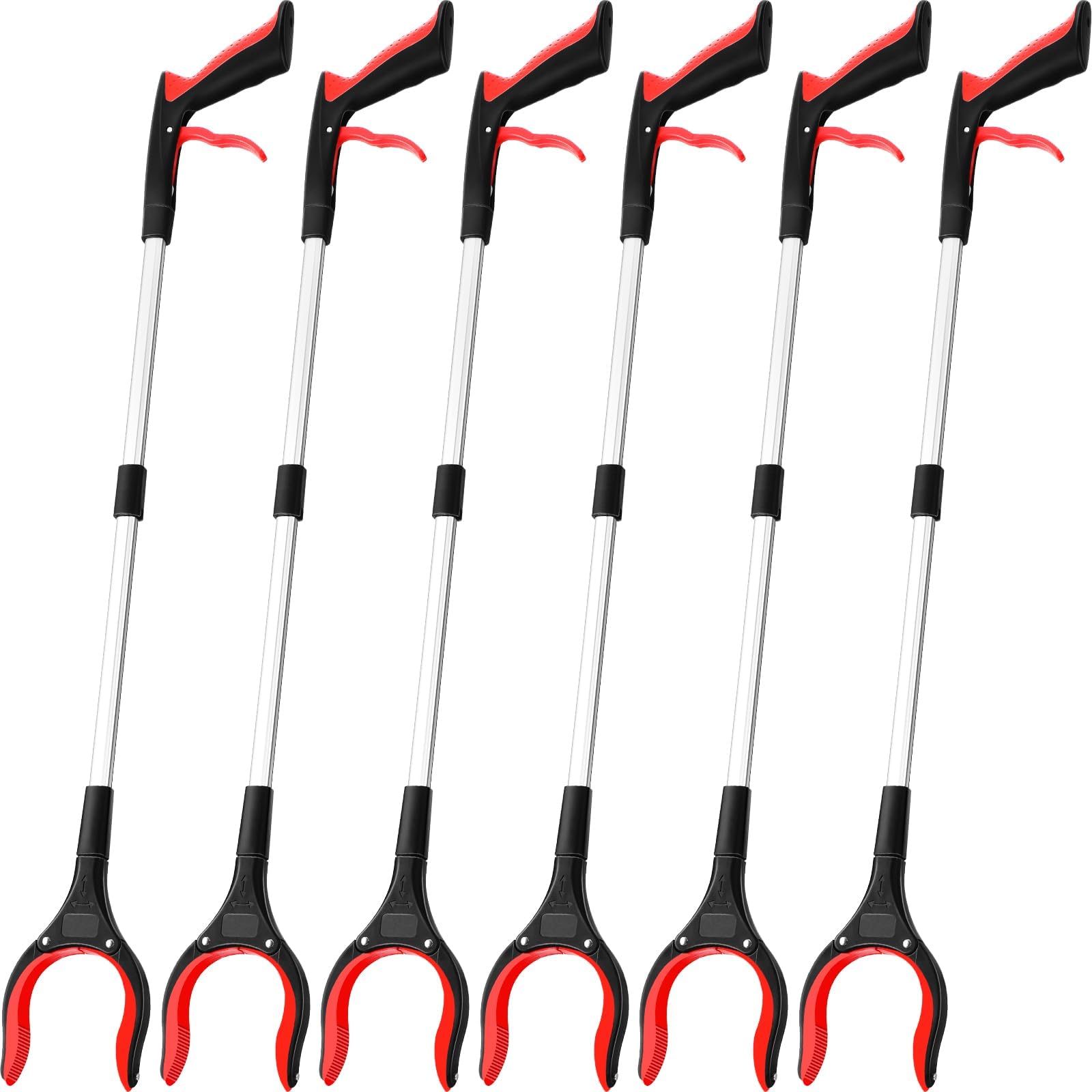 6 Pack Trash Grabber Reacher Tool for Elderly, 32" Foldable Trash Picker Upper Grabber Long Handy Mobility Aids Lightweight Reaching Tool for Pick Up Stick Arm Extension Litter Claw Picker (Red)