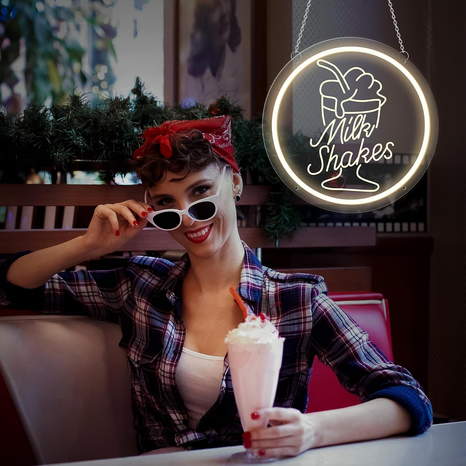 Milk Shakes Neon Signs Dimmable Ice Cream Neon Sign Milk Tea Neon Light for Wall Food Drink Restaurant Lights Neon Wall Decor Light Up Signs for Dessert Shop Bar Decor