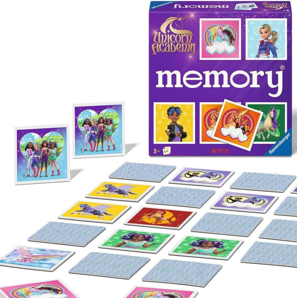 Ravensburger Unicorn Academy Memory® - Classic Matching Card Challenge Featuring Sophia, Wildstar, Isabel and More - Fun Family Activity for Kids Ages 4 and Up