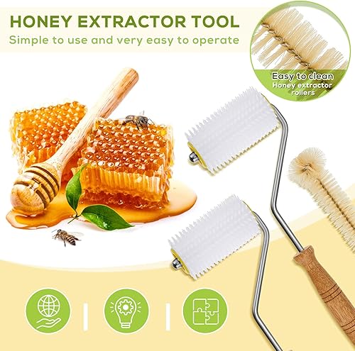 Miniatura 4 de Extractor de miel de 3 piezas, rodillo de aguja para destapar, herramienta de extracción de miel de apicultura, rodillo de destapado, equipo