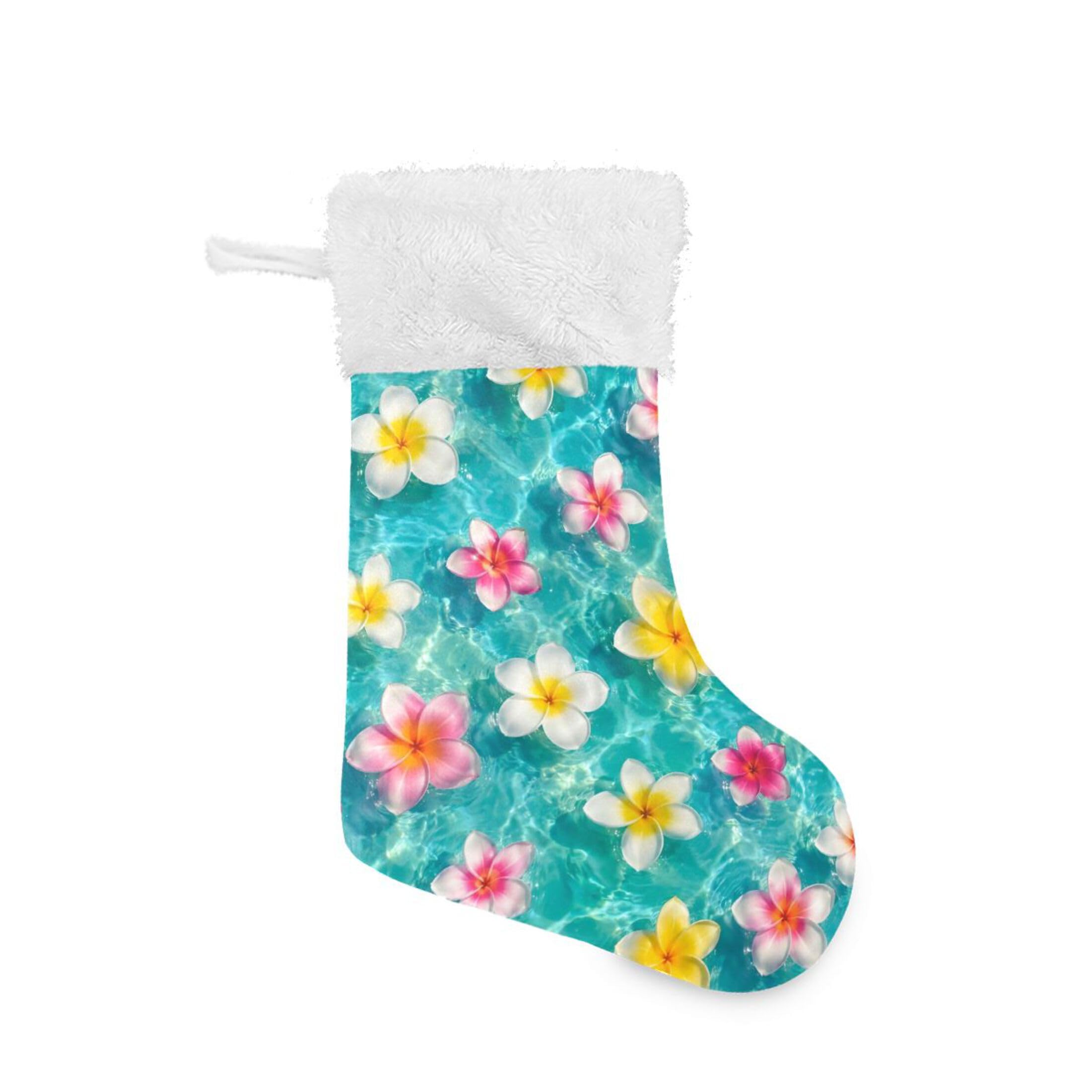 Fuauuyl Frangipani Christmas Stocking 18 In Xmas Hanging Stocking with Plush Cuff for Family Holiday Party Fireplace Decorations, 1 Pack