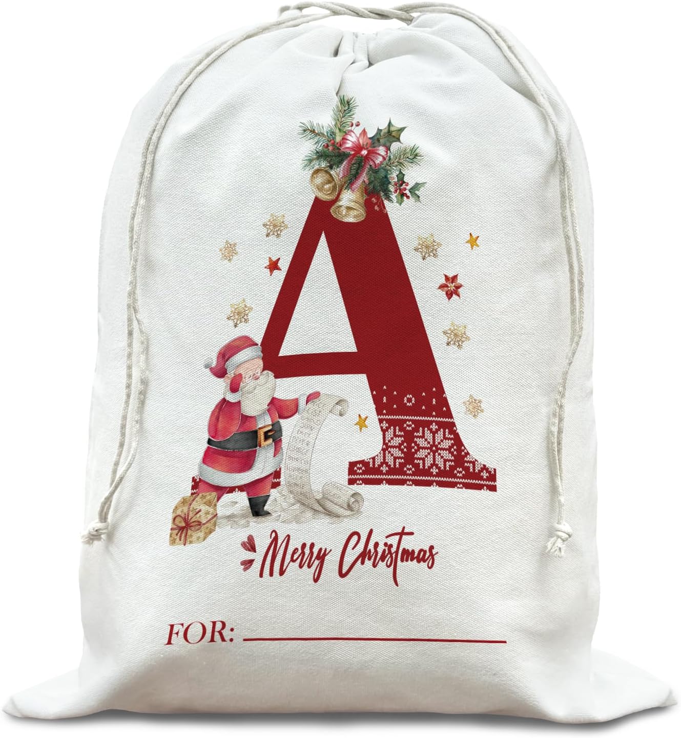 dshfg christmas initial personalized gift bags gifts for women, christmas bags for gifts, christmas drawstring bags, a a merry christmas
