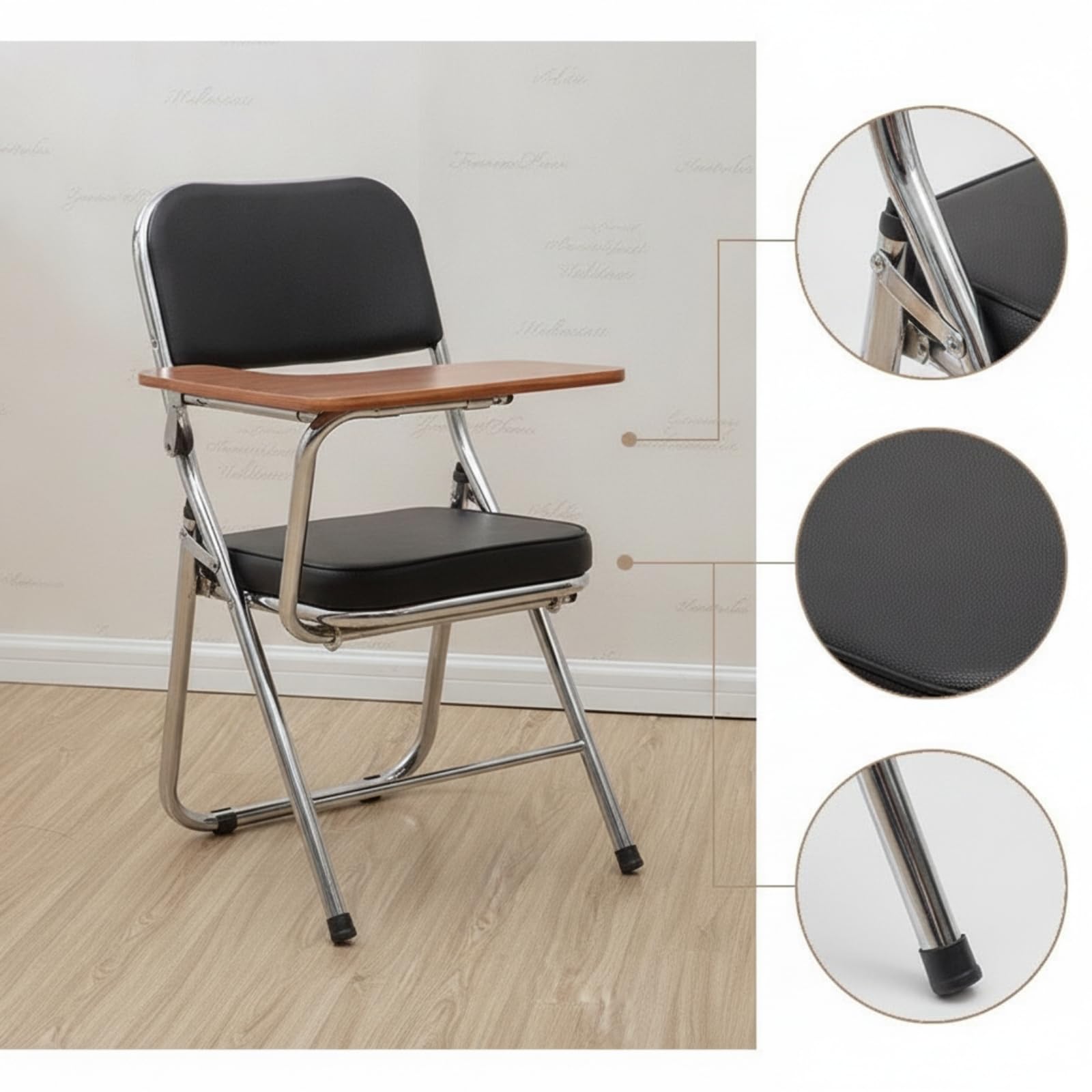 Plegable Estudio con Banja Abatible para, Plegable, con Tablero De Escritura, Asiento Y Respaldo Marrones, Estructura Cromada, Diseño Cómodo