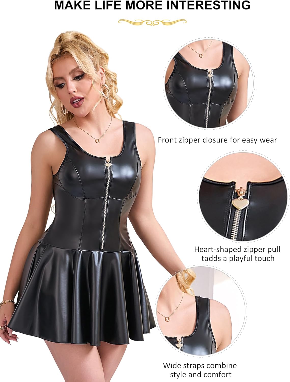 ohyeah Faux Leather Lingerie Dress Plus Size Rave Outfits for Women Mini Dress Clubwear - Image 6