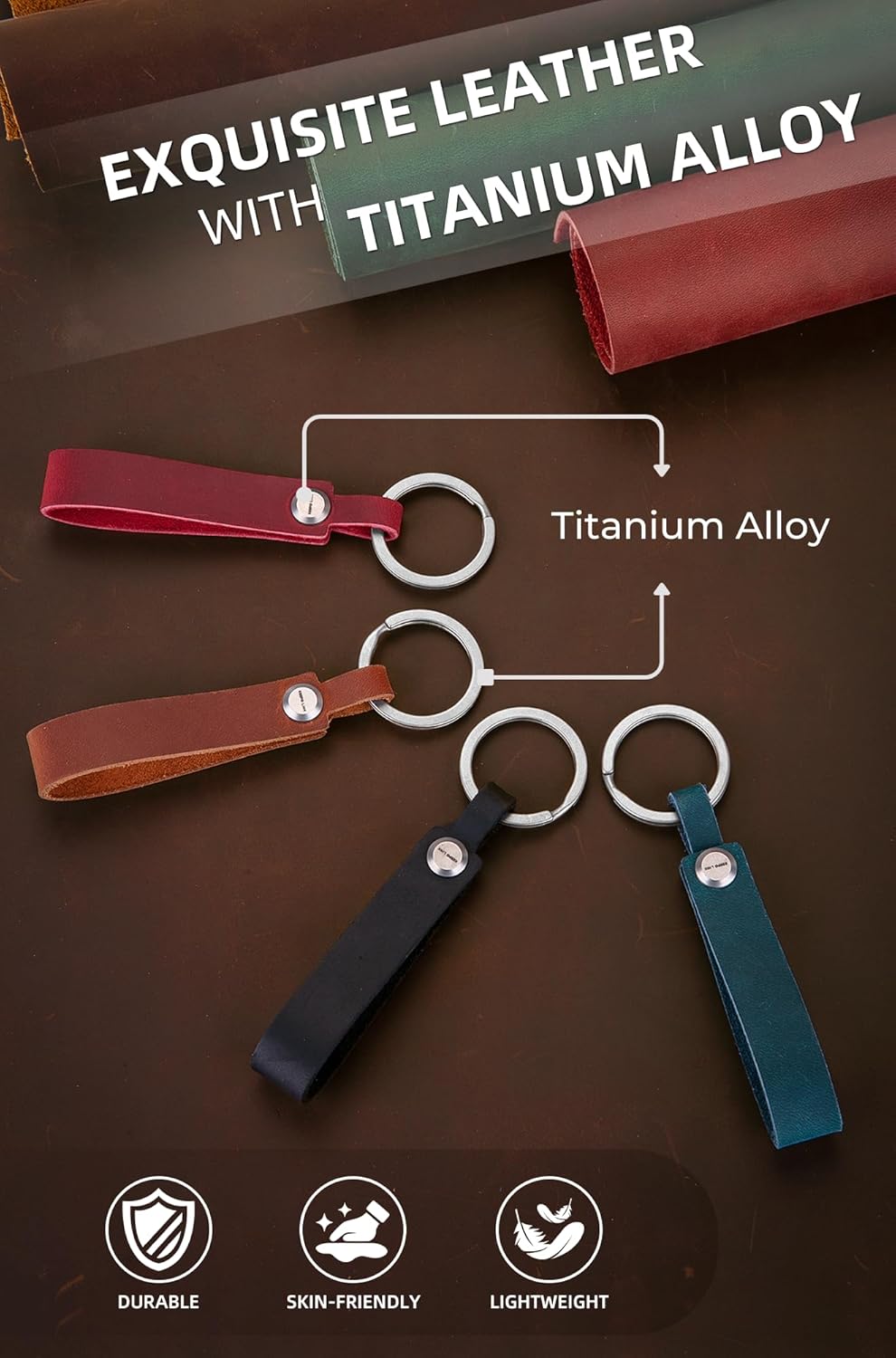 KEEPO LINK Leather Keychain Strap with Titanium Key Ring, Detachable Leather Key Chain Key Fob Holder for Men, OLM03 - Image 2