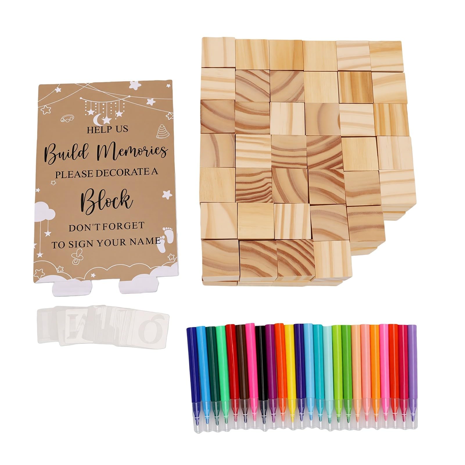 Set di Giochi a Blocchi Fai-da-te per Feste per Bambini da 147 Pezzi Attività Creativa Divertente per la Lavorazione del Legno Massello di Baby Shower