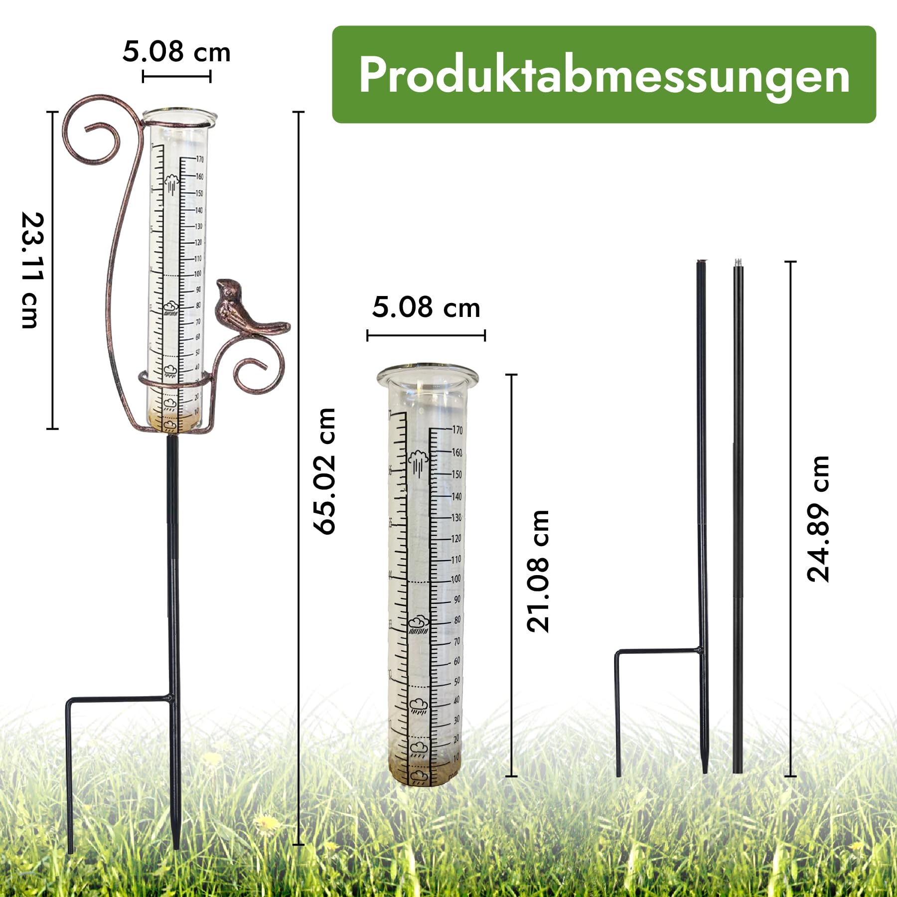 Regenmesser – Regenmesser für Garten – Frostbeständiges Glas – Niederschlagsmesser – Flexibel platzierbar – Gartendeko – Geschenk für Gartenliebhaber