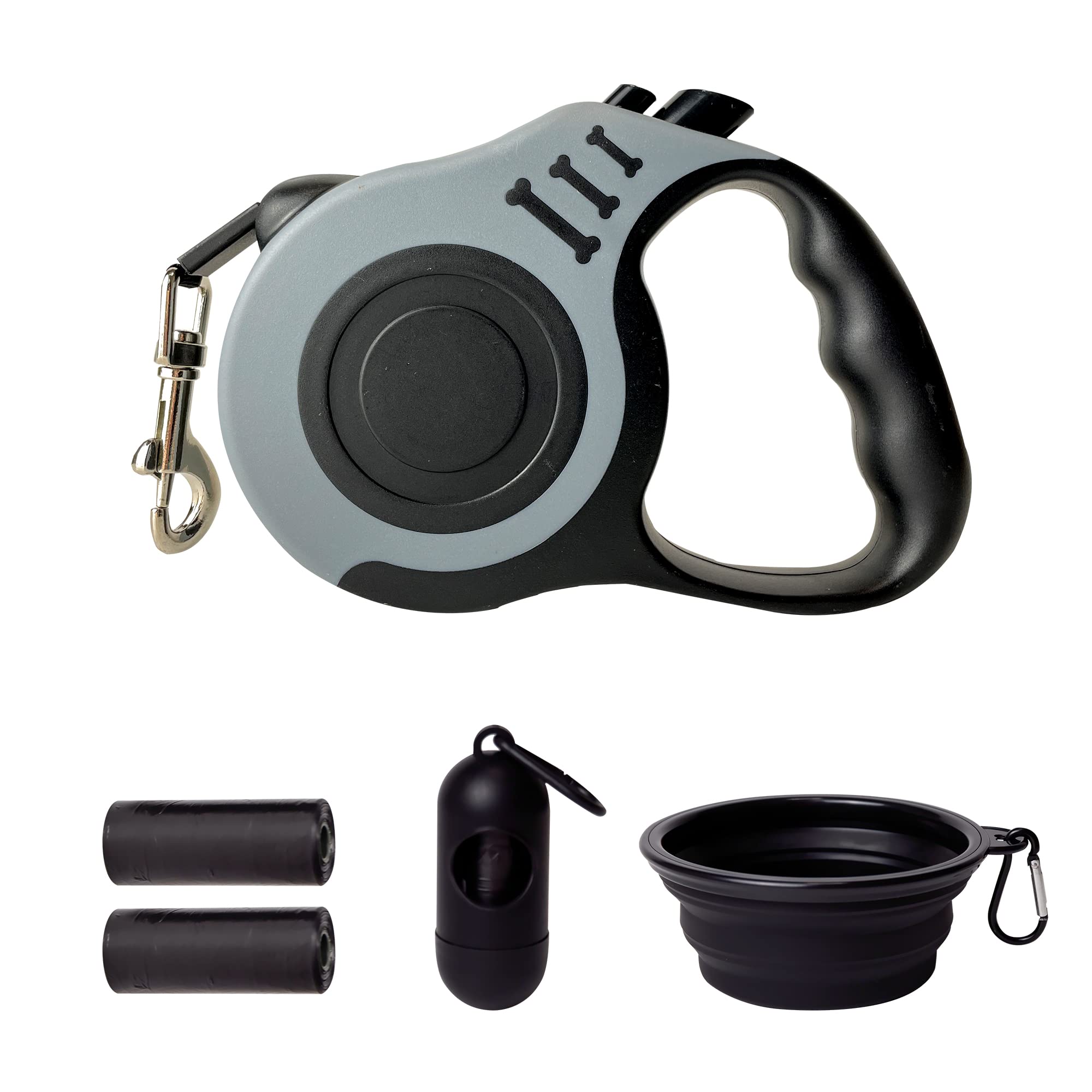 LIEVUIKEN Retractable Dog Leash Automatic Telescopic Tractor Dog Tape, Pet Tape 10/16 FT Durable and Convenient, with Folding Bowl, Dispenser, Rubbish