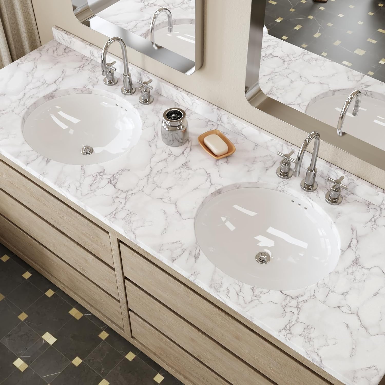 15.7''x315'' White and Grey Marble Contact Paper for Countertops Peel and Stick Waterproof Thick Matte Marble Wallpaper Granite Marble Vinyl Sticker for Kitchen Table Cabinet Desk