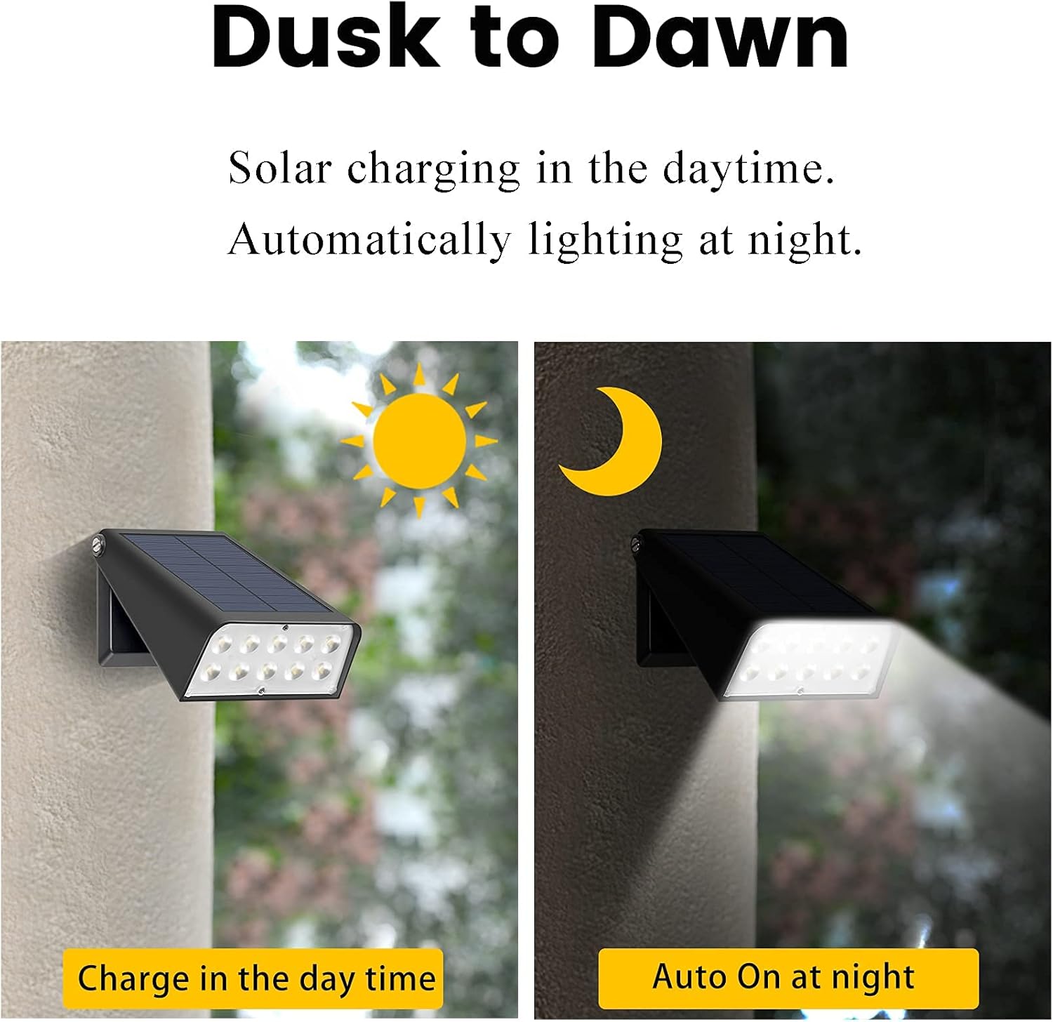 Patio Wall Light Solar Powered, Dusk-to-Dawn Deck Lights, 2-Mode 90° Rotatable, Outdoor Security Lights Waterproof, Solar Spotlight for Porch, Garage, Fence, 2-Pack