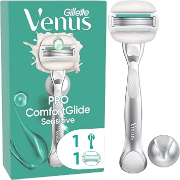 Gillette Venus ComfortGlide Sensitive Razor, 1 Razor Handle + 1 Blade Refill, Women s Razor for Dry and Sensitive Skin, 5 Blade System, SkinCushion Lubrication with Aloe, Durable Metal Handle