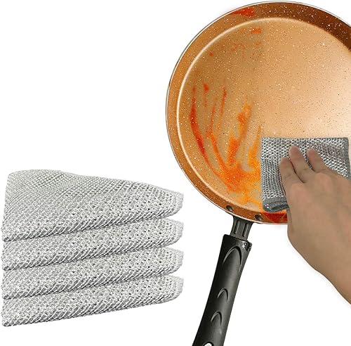4 trapos de alambre de acero, multiusos, antiarañazos, para platos, fregaderos, encimeras, estufas, fácil enjuague
