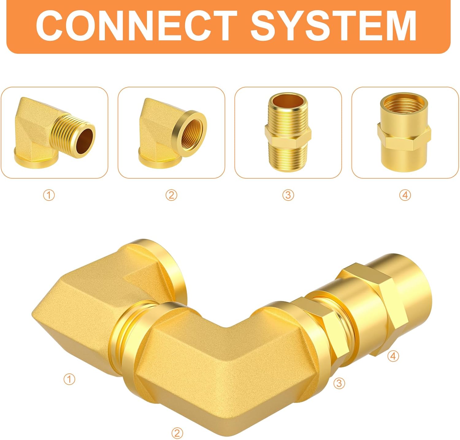 GASHER 24PCS 1/8 Inch NPT Brass Pipe Fittings, Hex Nipple, Hex Coupling, 90 Degree Barstock Street Elbow Air Hose Fittings