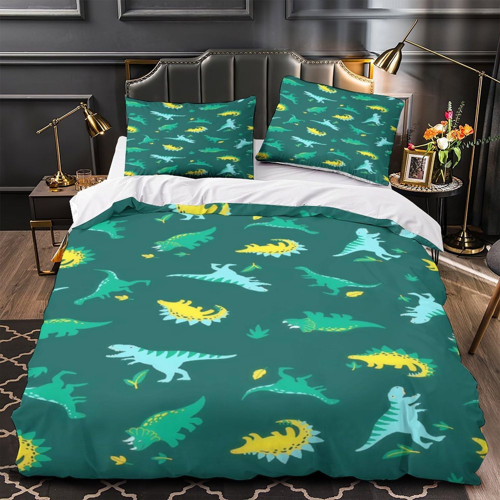 Housse de Couette Dinosaure King 220x240cm en Microfibre avec Taies