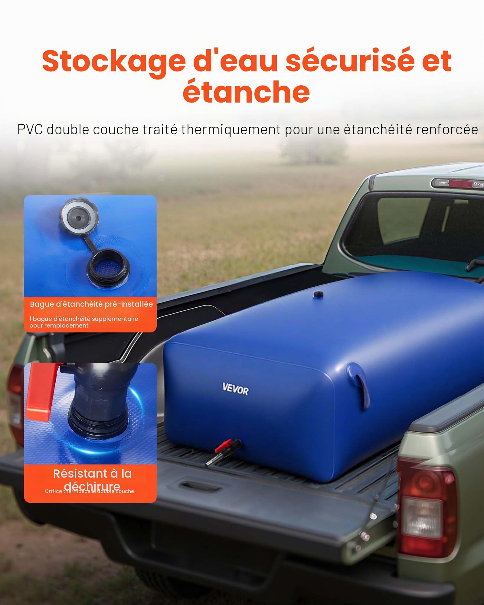 VEVOR Réservoir d'Eau Souple 1000 L Vessie de Stockage Eau Pliable, PVC Grande Capacité, pour Irrigation Jardin, Camping, Camping-car, Extérieur