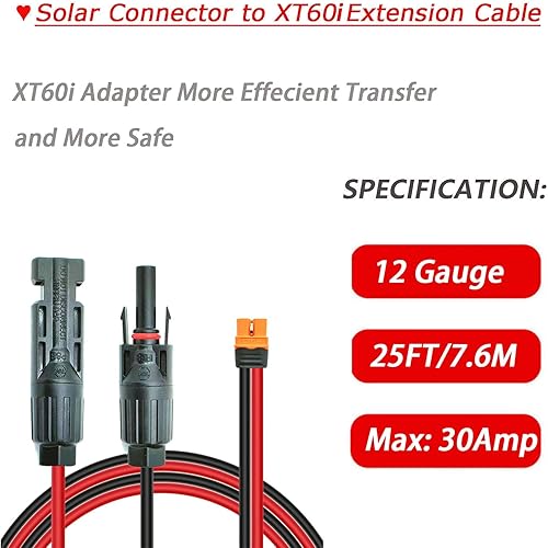Miniatura 5 de Magiktech Kits de paneles solares Cable de carga a conectores XT60i Adaptador para centrales eléctricas portátiles Generadores solares 12AWG 7.6M25FT