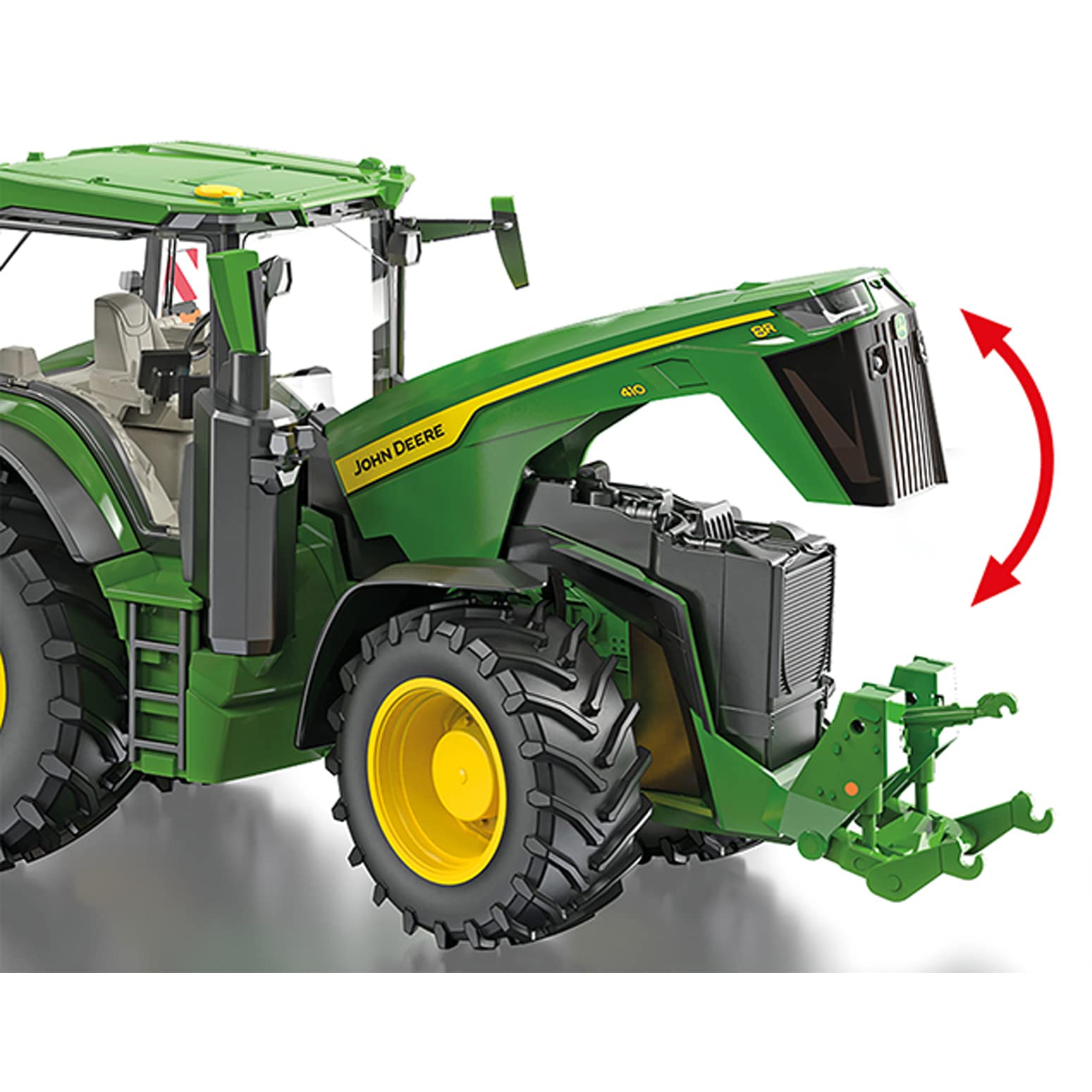 WIKING 077859 Ciągnik John Deere 8R 410, 1:32, Metal,Plastik, od 14 lat, wiele funkcji, otwierana maska, ruchome cięgła górne i dolne