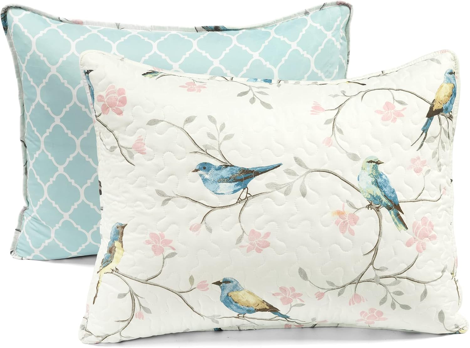 Lush Decor Botanical Bird and Flower Reversible Quilt King Size 3 Piece Set Multi - Floral Bedding Set King Quilt - Blue Quilts Lightweight - Image 7