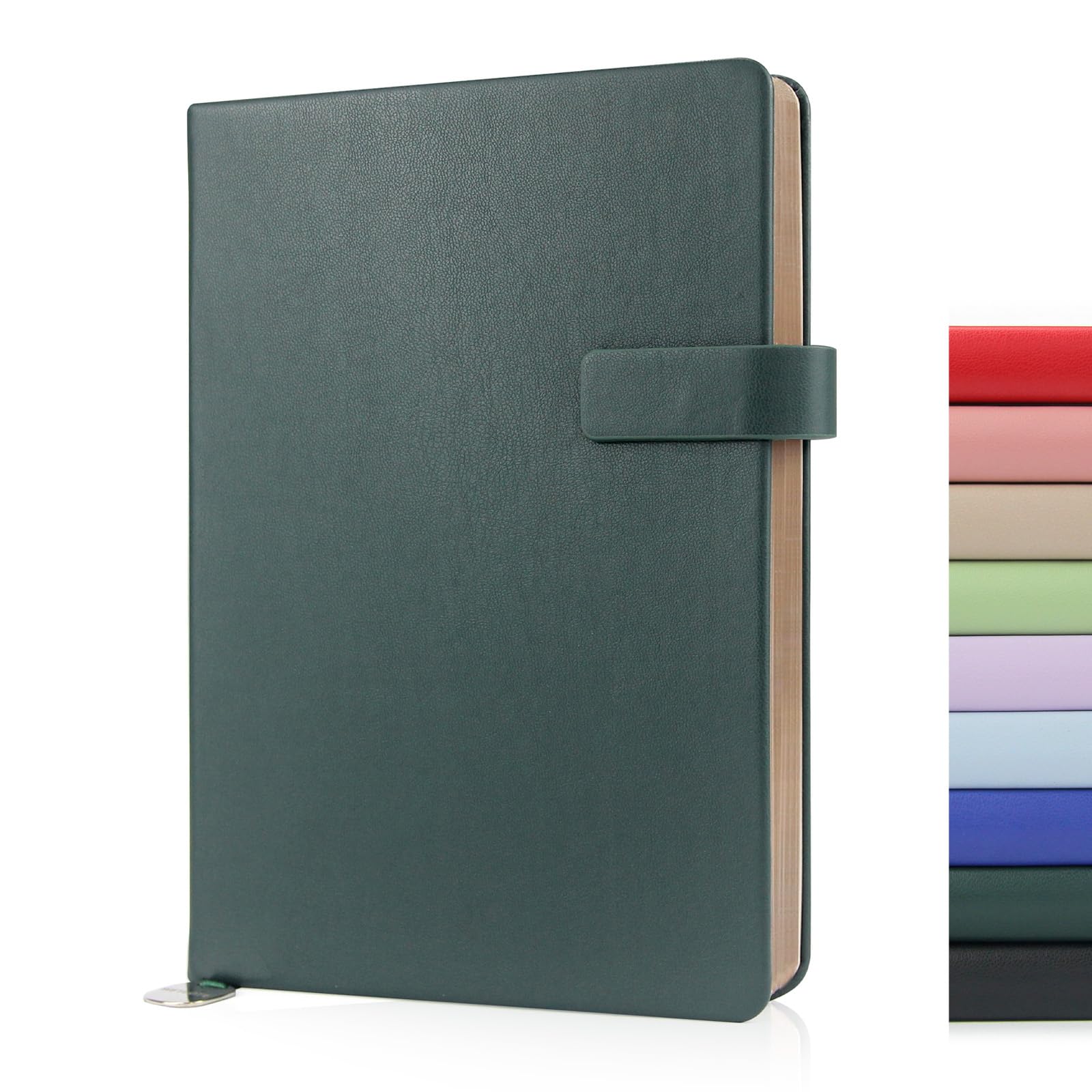 WETLOTE A5 Leather Journal, 212 Lined Pages, Soft Lambskin Cover. Pen Strap, Ribbon Bookmark, Gilded Edges, Back Pocket & Gift Box. Ideal for Work, Travel, Dark Green