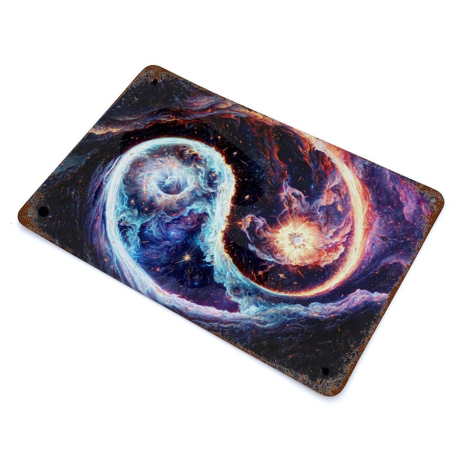 Fire And Ice Yin And Yang Rust Effect Tin Sign 11.8"x7.9", Ideal for Farmhouse, Kitchen And Entryway Decor