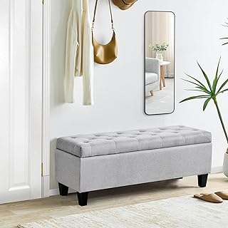 Storage Ottoman Bench with Safety Hinge, 25-Gallon Large Upholstered Ben...